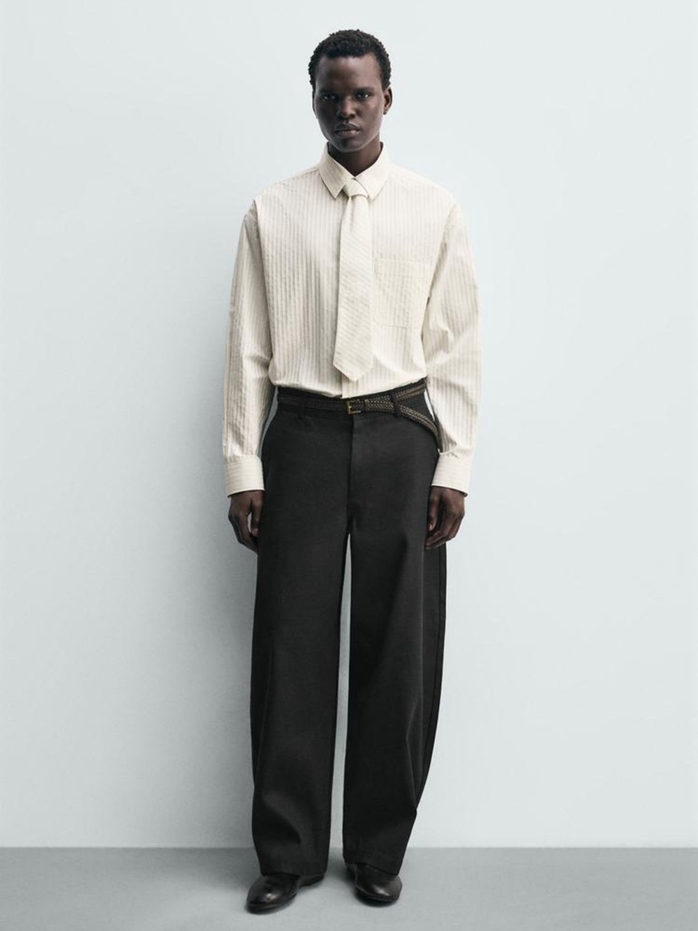 Combination Striped Tie Shirt Ecru - Picture 7 of 16